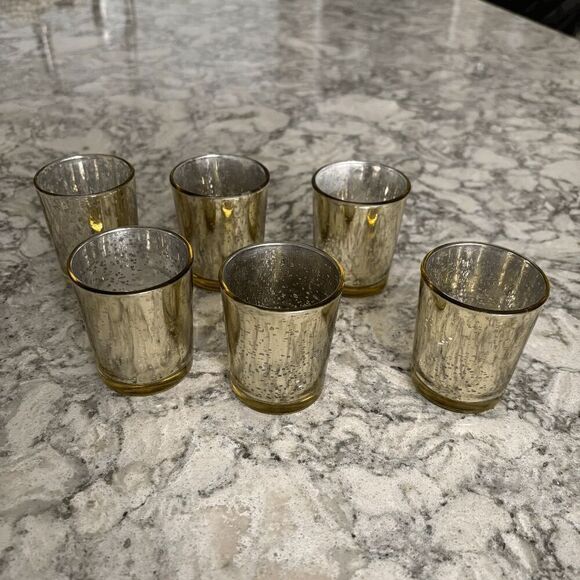Mercury Glass Light Gold Tealight Candle Holder Set of 6 Home Decor Centerpiece - Picture 1 of 6